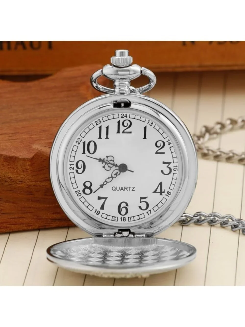 Men's Silver Analog Quartz Arabic Numerals Engraved Cowboy Vintage Pocket Watch
